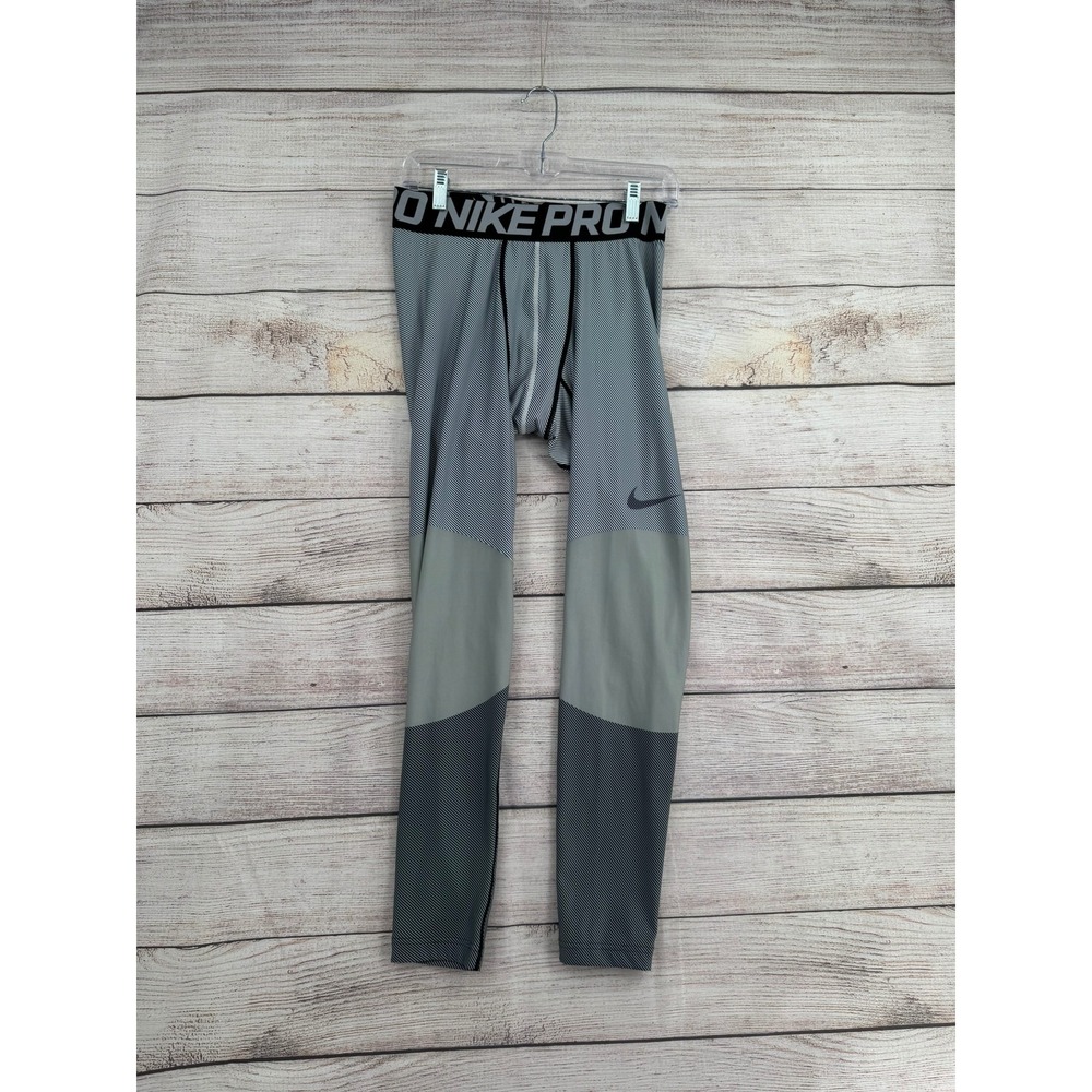 Nike Pro Leggings Women XL Grey Striped Compression Athletic Training Tights